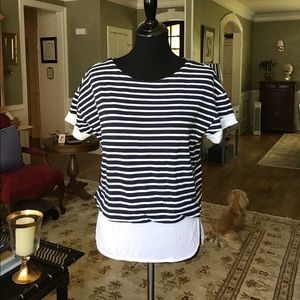 Marc NY navy/white striped  faux double shirt